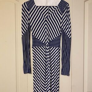 Diane Von Furstenberg Navy and White Geometric Long Sleeve Dress